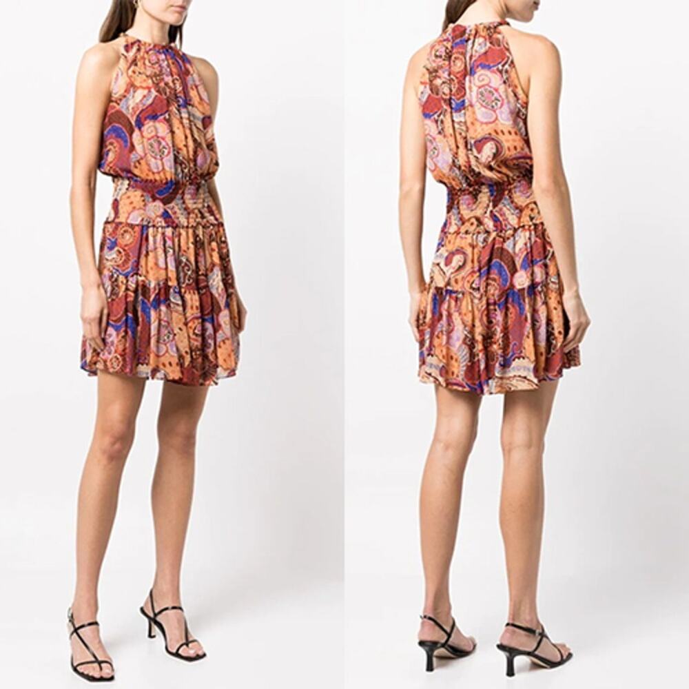 NEW A.L.C. Cory Printed Silk Button Casual Mini Dress Women's Multi Size: 0